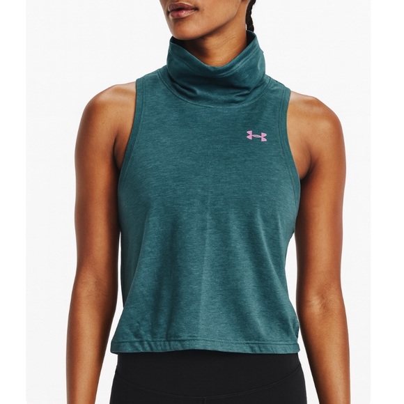 Under Armour tank top sweatshirt material forest green muck neck sleeveless SZ S - Picture 1 of 8